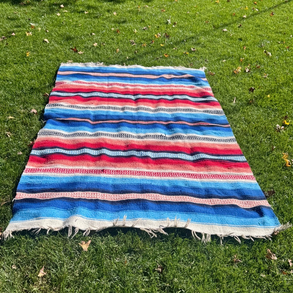 Vintage Mexican Blanket Serape Throw Stripe Southwestern Boho‎ Decor BOLD Falsa